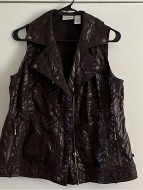 Sleeveless Faux-Leather Moto Vest in Dark Brown by